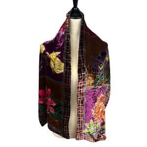 Artistic Boho Floral Velvet Scarf REDfish Designs Silk Rayon Wrap